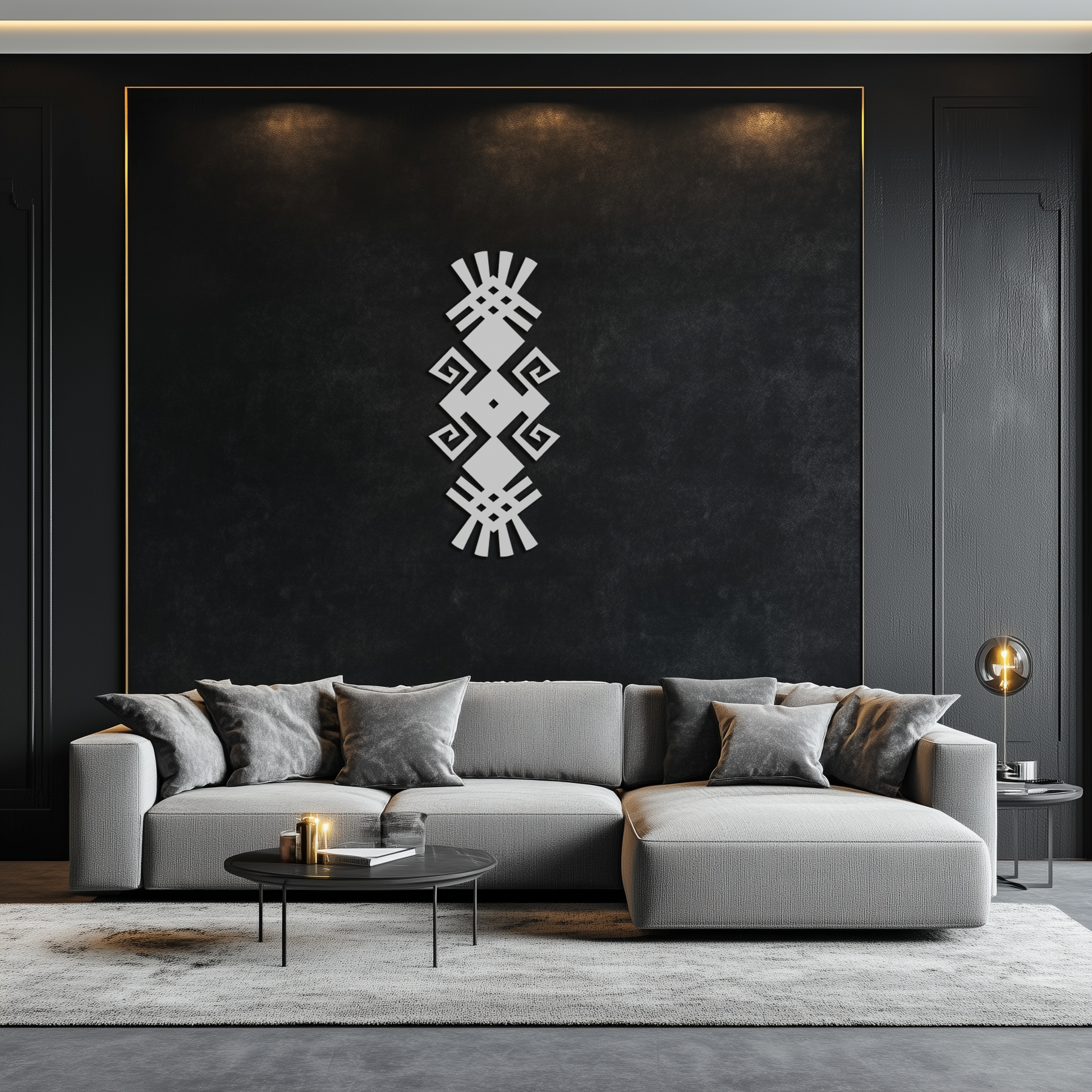 Tribal Ethnic Pattern Metal Wall Art – Abstract Geometric Black Steel Decor for Modern Bohemian Interiors- KAF432 - Tampa Home & Garden Store