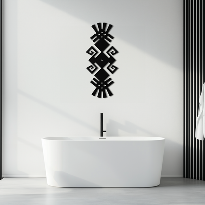 Tribal Ethnic Pattern Metal Wall Art – Abstract Geometric Black Steel Decor for Modern Bohemian Interiors- KAF432 - Tampa Home & Garden Store