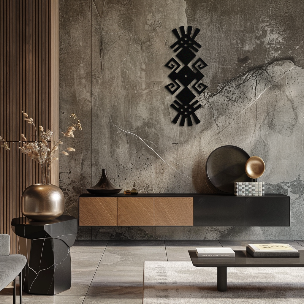 Tribal Ethnic Pattern Metal Wall Art – Abstract Geometric Black Steel Decor for Modern Bohemian Interiors- KAF432 - Tampa Home & Garden Store