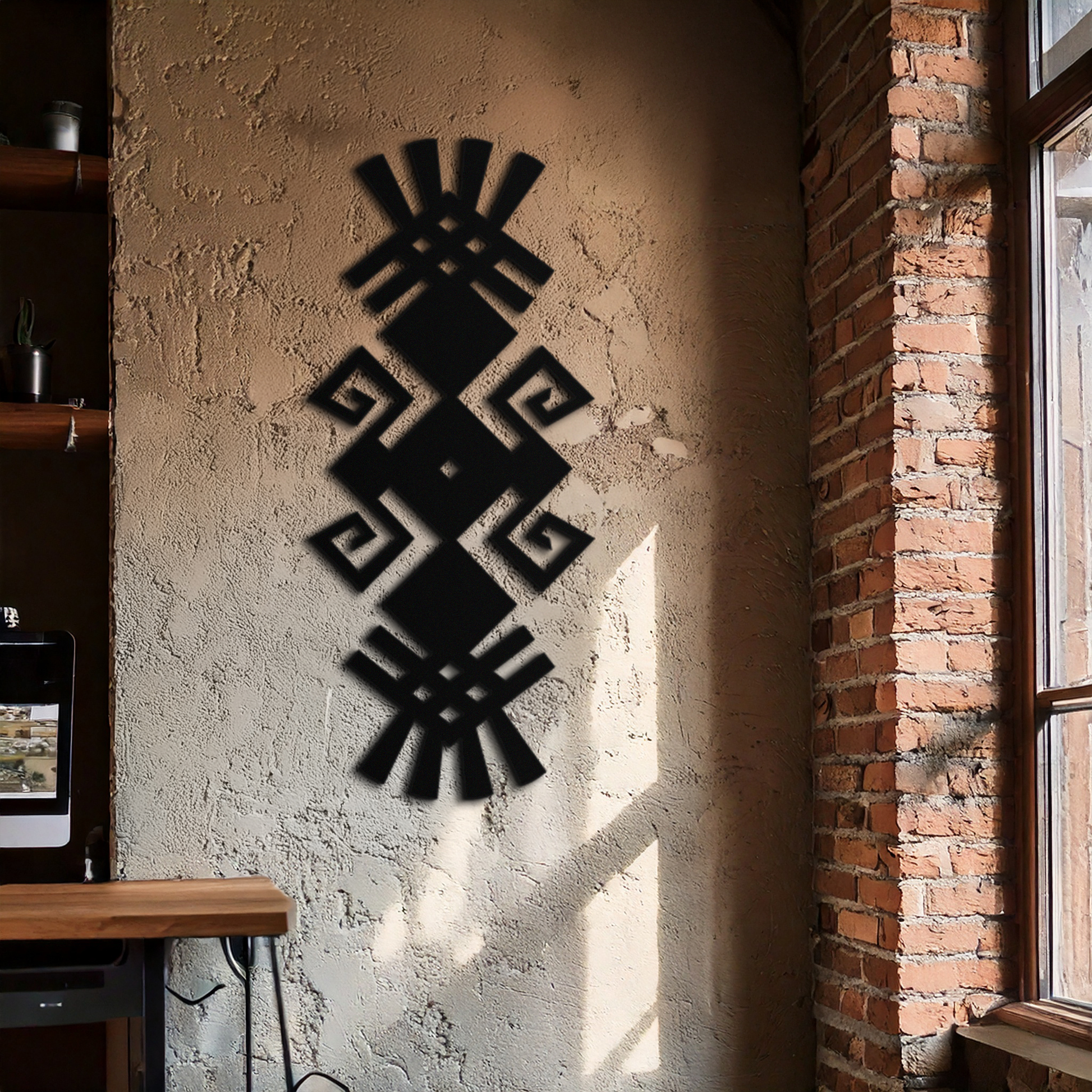 Tribal Ethnic Pattern Metal Wall Art – Abstract Geometric Black Steel Decor for Modern Bohemian Interiors- KAF432 - Tampa Home & Garden Store