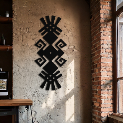 Tribal Ethnic Pattern Metal Wall Art – Abstract Geometric Black Steel Decor for Modern Bohemian Interiors- KAF432 - Tampa Home & Garden Store