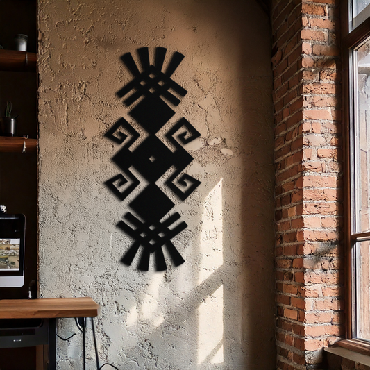 Tribal Ethnic Pattern Metal Wall Art – Abstract Geometric Black Steel Decor for Modern Bohemian Interiors- KAF432 - Tampa Home & Garden Store