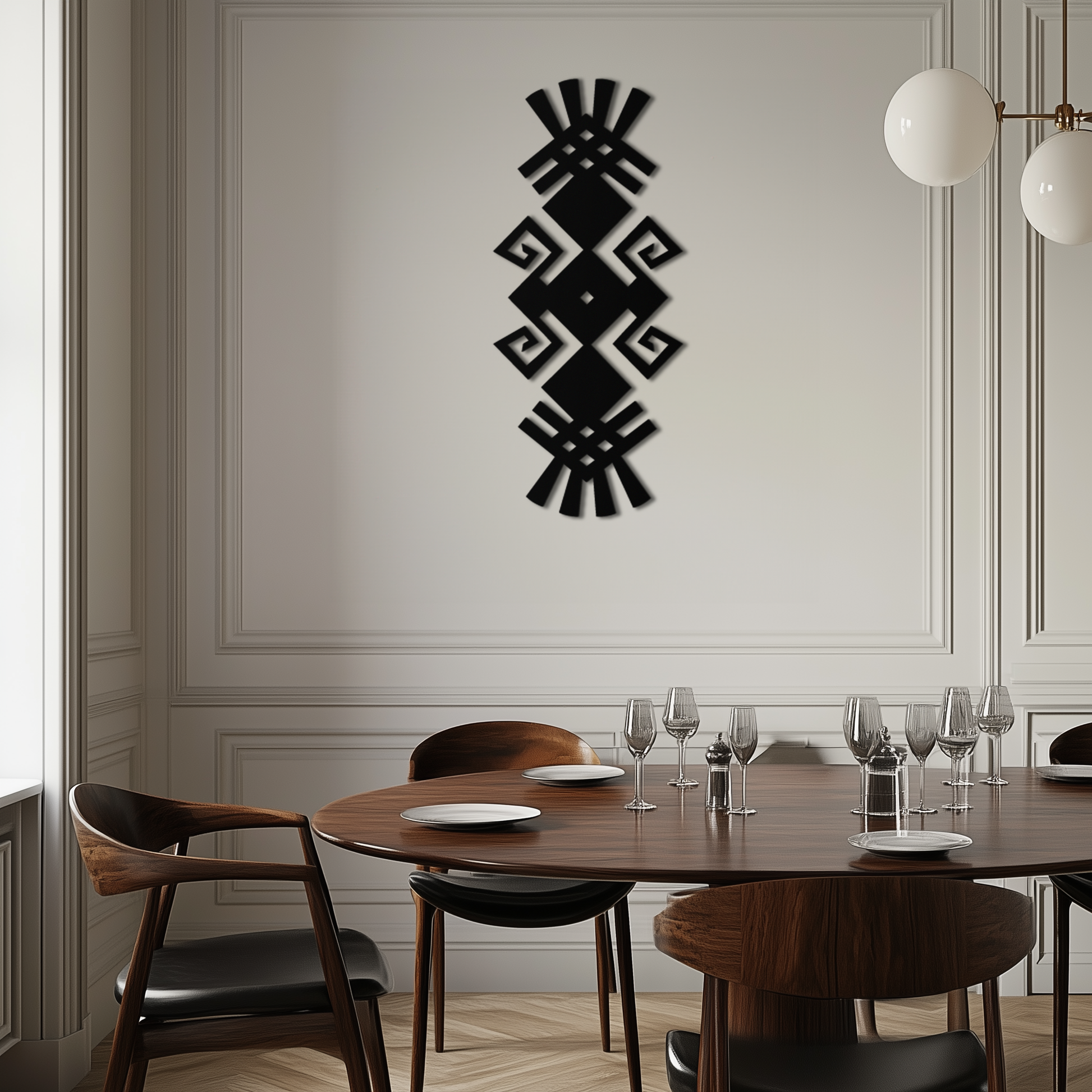 Tribal Ethnic Pattern Metal Wall Art – Abstract Geometric Black Steel Decor for Modern Bohemian Interiors- KAF432 - Tampa Home & Garden Store