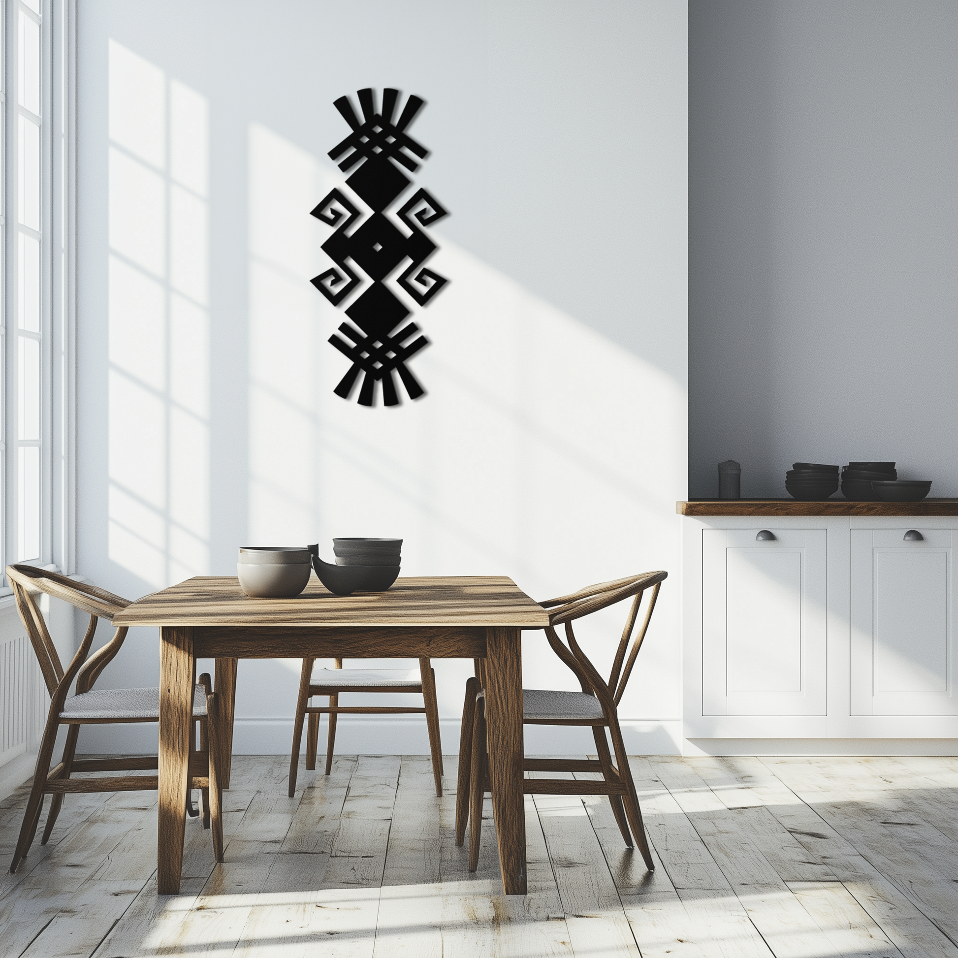 Tribal Ethnic Pattern Metal Wall Art – Abstract Geometric Black Steel Decor for Modern Bohemian Interiors- KAF432 - Tampa Home & Garden Store
