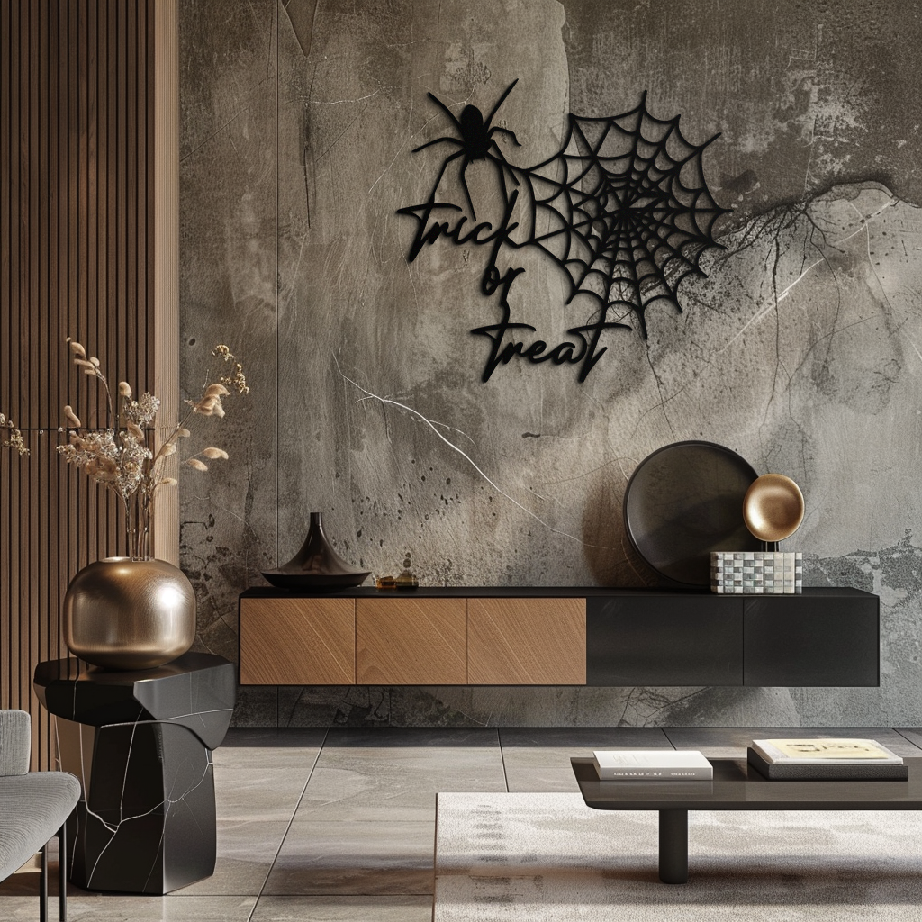 "Trick or Treat" Halloween Metal Wall Art – Spider Web Design- KAF278 - Tampa Home & Garden Store