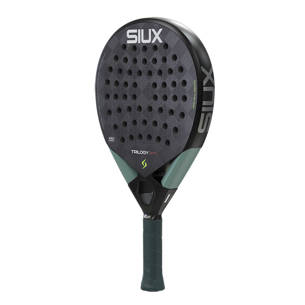 Trilogy Pro 2026 Noir Fog padel racket by Siux USA with perforated face and teal grip on Tampa Home & Garden Store