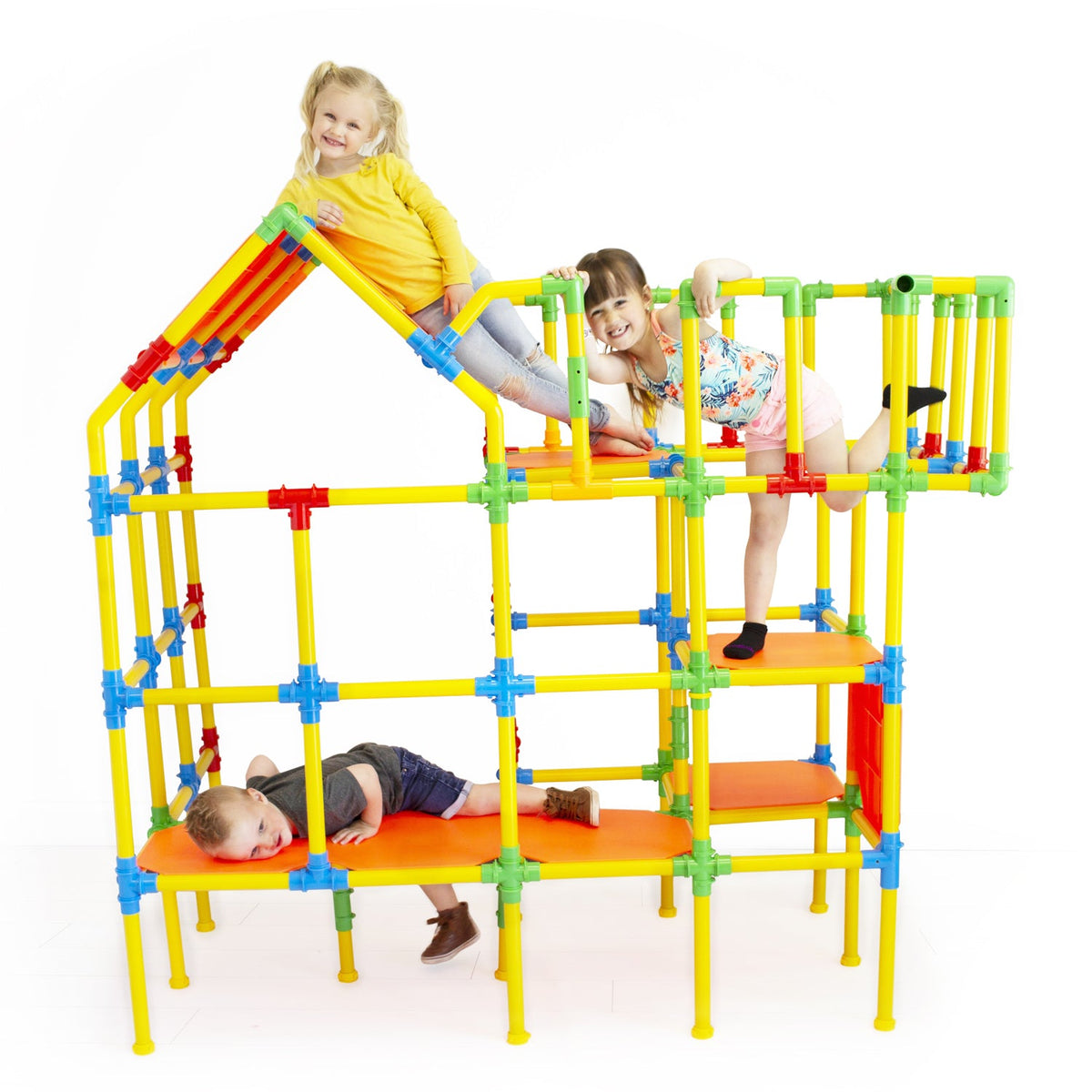3x TubeLox Deluxe Set STEM Toy; modular frame with kids climbing on yellow, blue, green rods on Tampa Home & Garden Store
