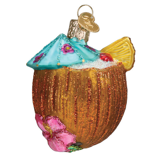 Tropical Coconut Drink Glass Ornament - Tampa Home & Garden Store
