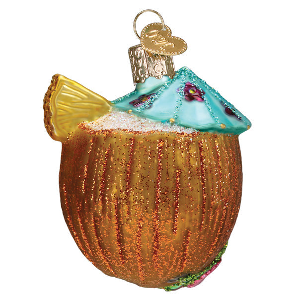 Tropical Coconut Drink Glass Ornament - Tampa Home & Garden Store