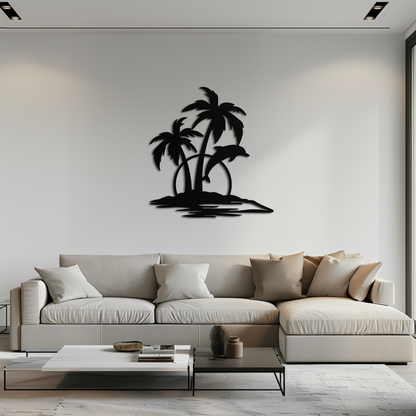 Tropical Dolphin and Palm Tree Metal Wall Art – Sunset Island Scene Coastal Decor- KAF598 - Tampa Home & Garden Store