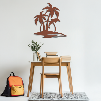 Tropical Dolphin and Palm Tree Metal Wall Art – Sunset Island Scene Coastal Decor- KAF598 - Tampa Home & Garden Store