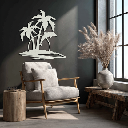 Tropical Dolphin and Palm Tree Metal Wall Art – Sunset Island Scene Coastal Decor- KAF598 - Tampa Home & Garden Store