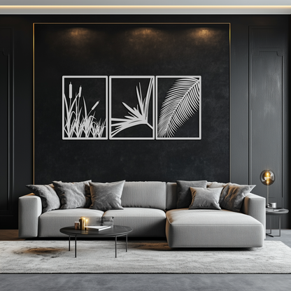 Tropical Metal Wall Art – 3-Panel Botanical Design - KAF216 - Tampa Home & Garden Store