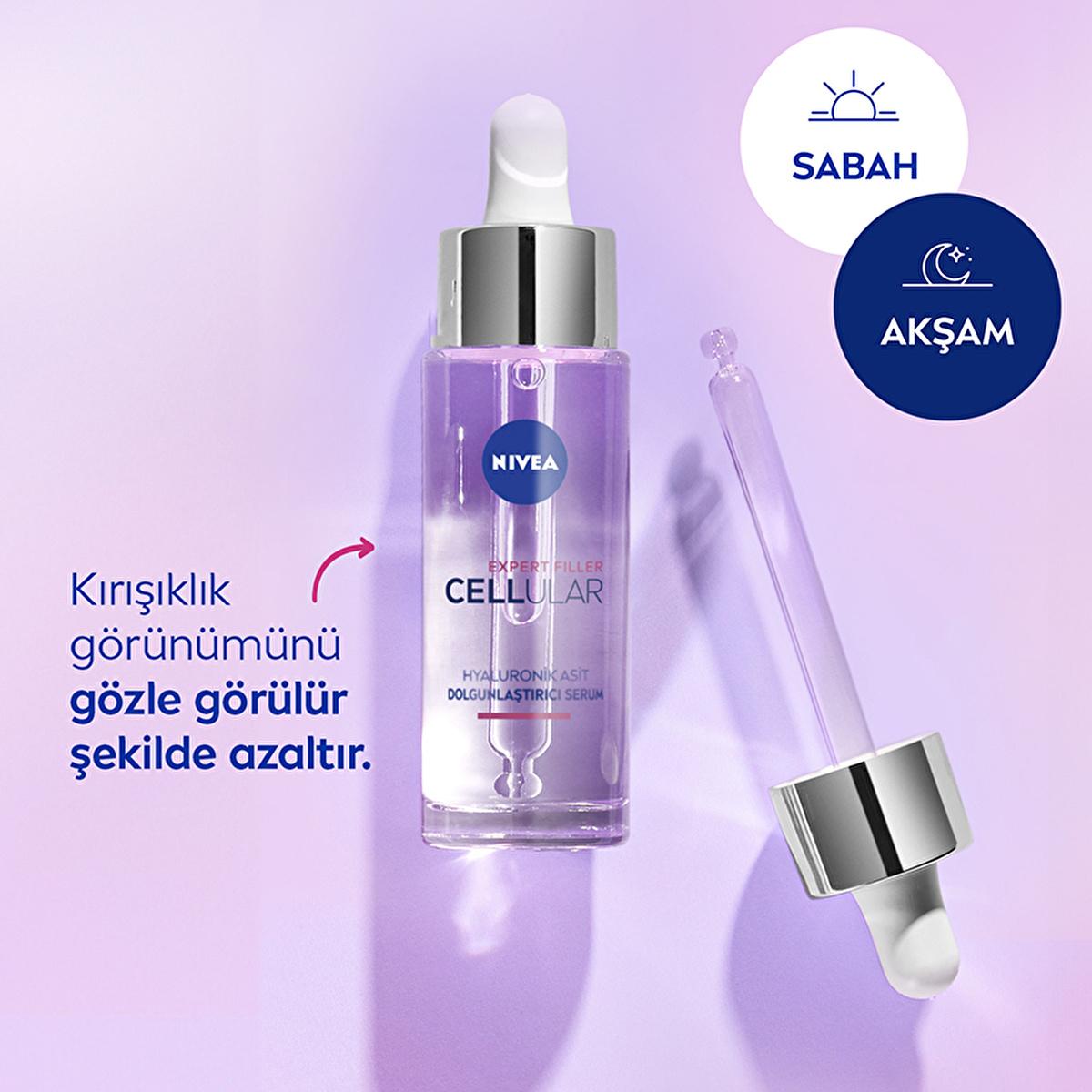 NIVEA Facial Serum Cellular Expert Filler Hyaluronic Acid in a purple bottle with dropper on Tampa Home & Garden Store