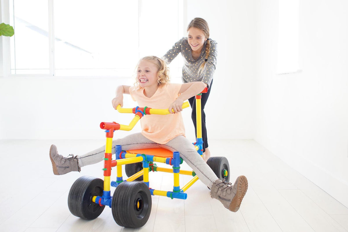 TubeLox Deluxe Set STEM Toy 3x colorful tubular frame with wheels kids playing on Tampa Home & Garden Store