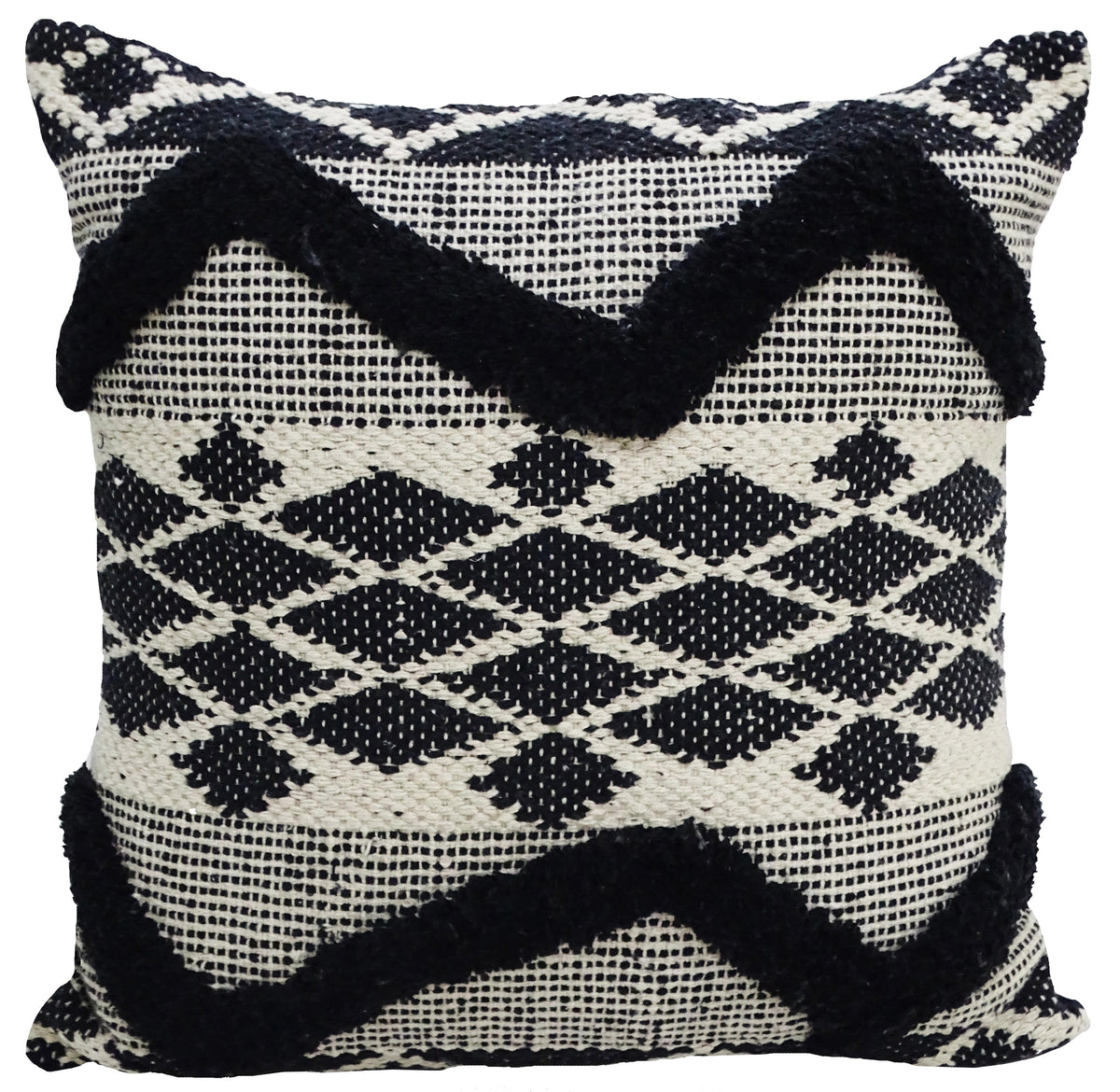 Decorative tufted chevron throw pillow 20x20 in black & ivory, Vibhsa brand for couch on Tampa Home & Garden Store