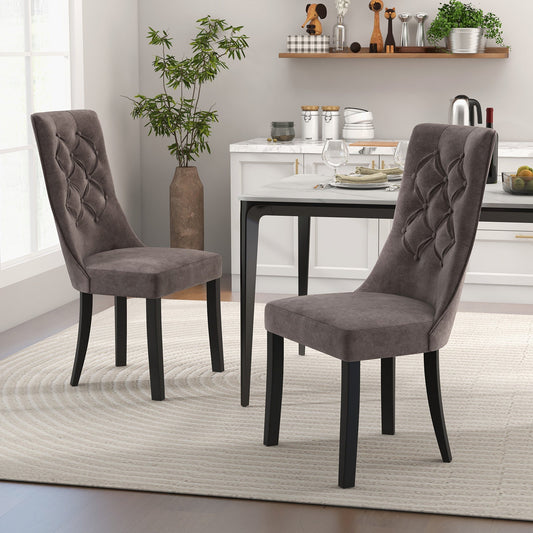Juego de 2 sillas de comedor tapizadas con respaldo alto y asiento acolchado - Gris