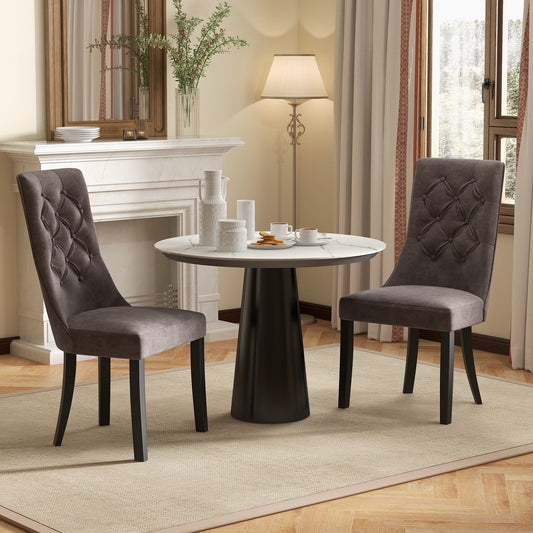 Juego de 2 sillas de comedor tapizadas con respaldo alto y asiento acolchado - Gris