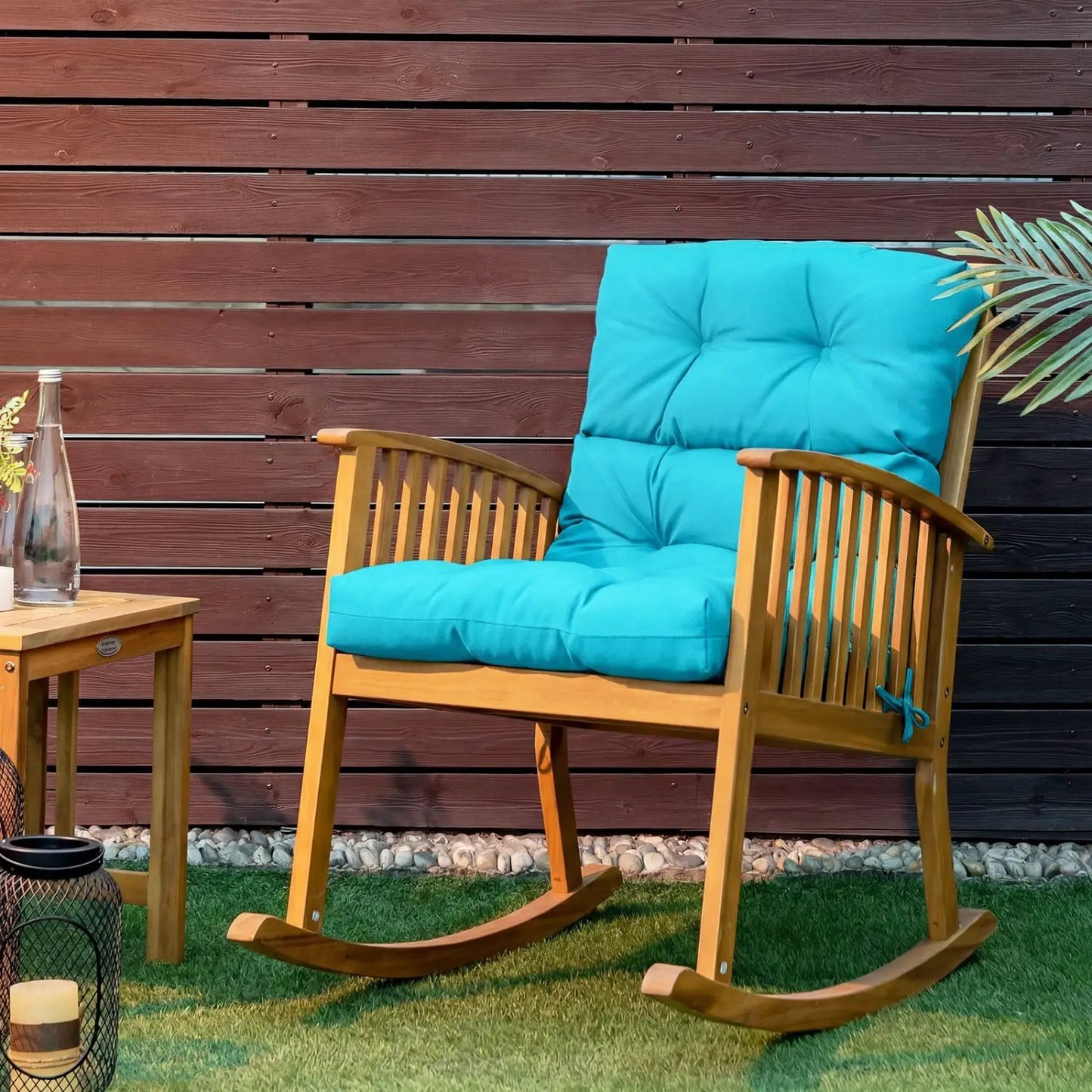 Tufted High Back Patio Chair Cushion Turquoise