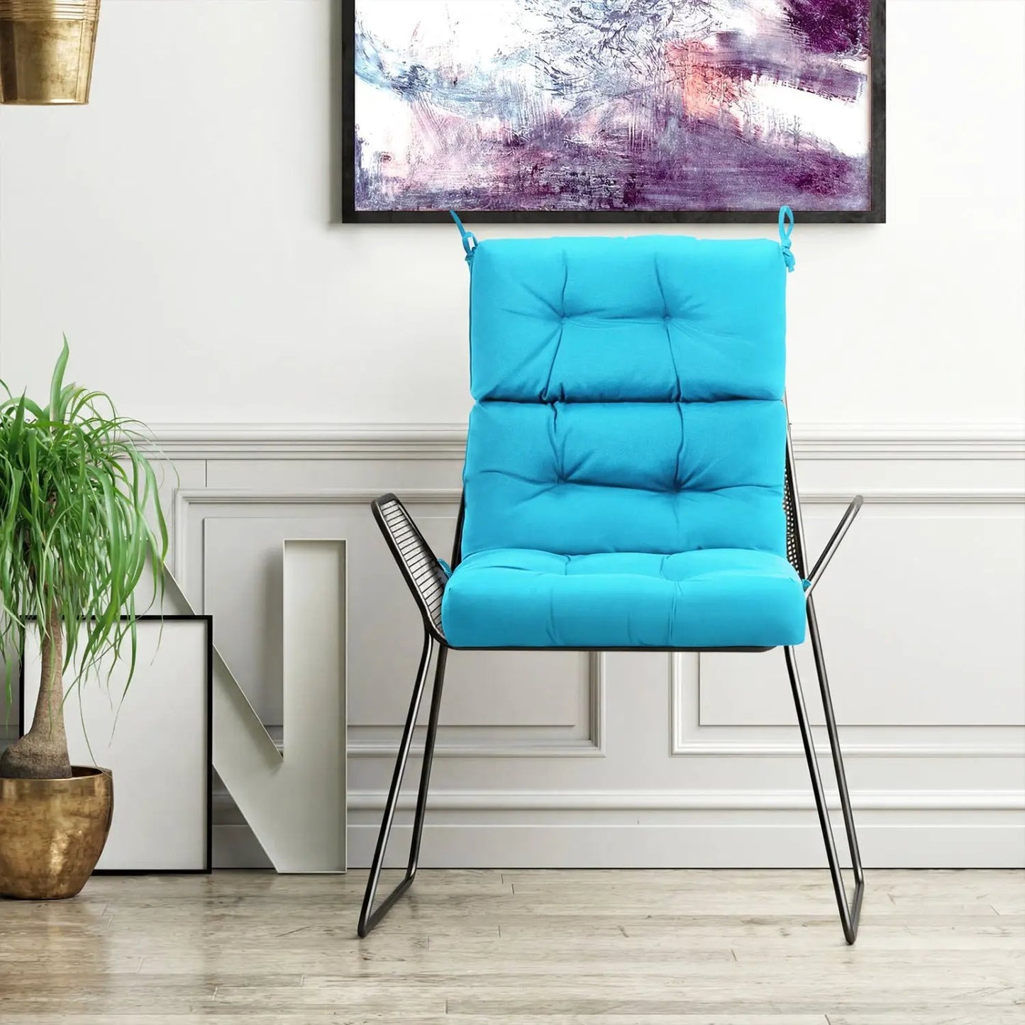 Tufted High Back Patio Chair Cushion Turquoise