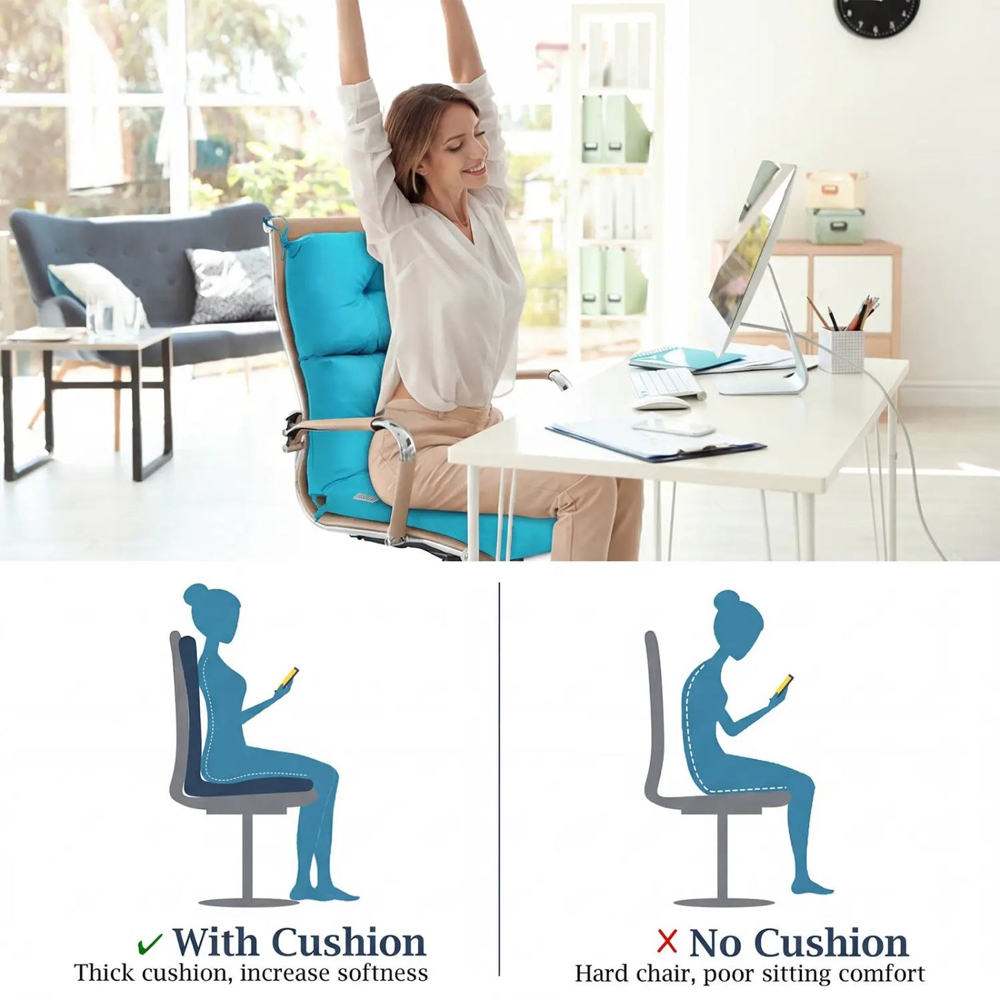 Tufted High Back Patio Chair Cushion Turquoise