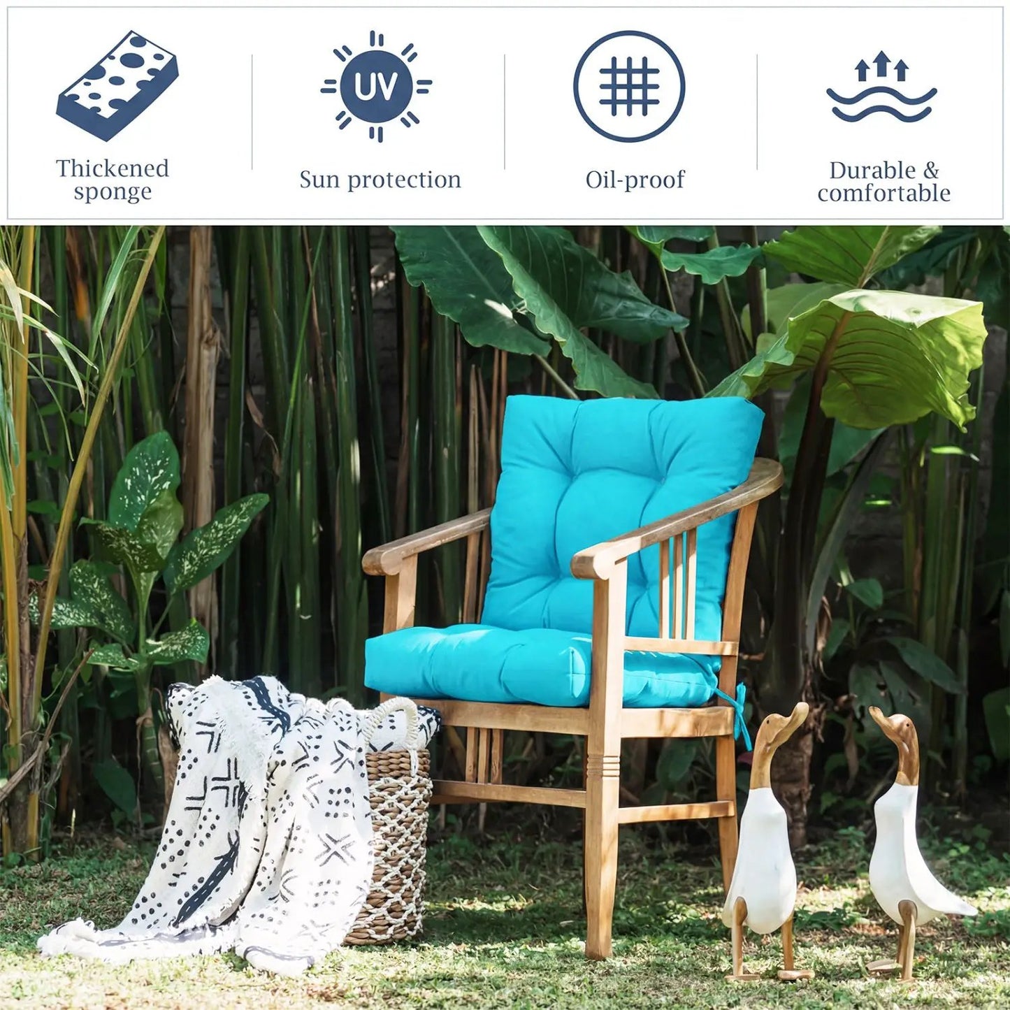 Tufted High Back Patio Chair Cushion Turquoise