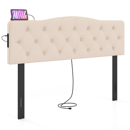 Tufted Upholstered Head Board for Queen and Full Size Bed with 2 AC Outlets