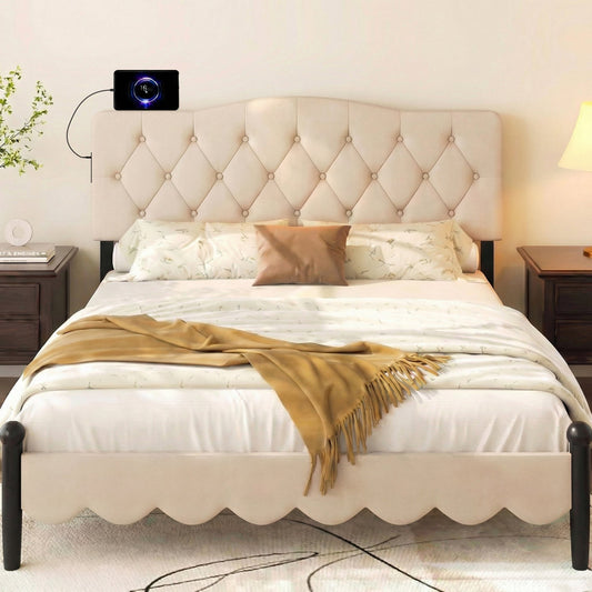 Tufted Upholstered Head Board for Queen and Full Size Bed with 2 AC Outlets - Tampa Home & Garden Store