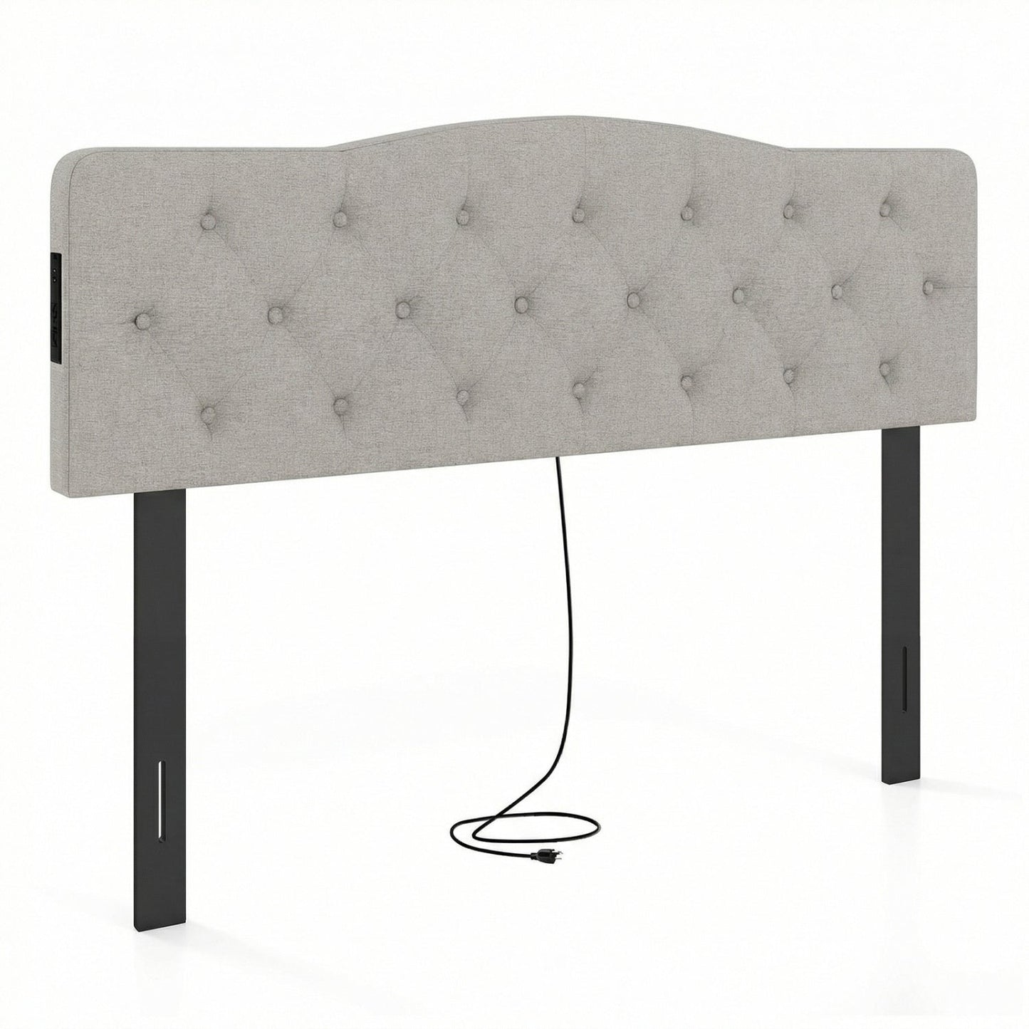 Tufted Upholstered Head Board for Queen and Full Size Bed with 2 AC Outlets