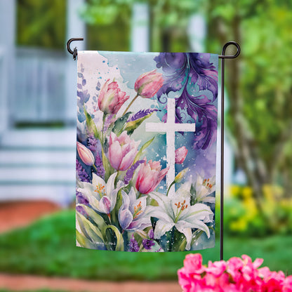 Tulip & Easter Lily Cross Suede Garden Flag - Tampa Home & Garden Store