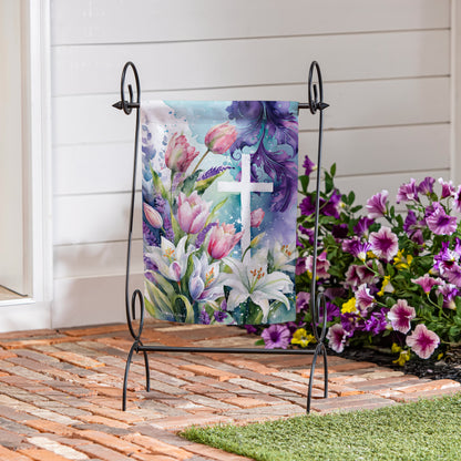Tulip & Easter Lily Cross Suede Garden Flag - Tampa Home & Garden Store