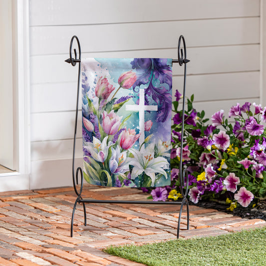 Tulip & Easter Lily Cross Suede Garden Flag - Tampa Home & Garden Store