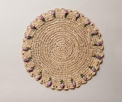 Tulip Floral Placemat – Hand-Crocheted Raffia – Spring Table Decor – Easter Table Setting – Handmade by Artisans in Madagascar - Tampa Home & Garden Store