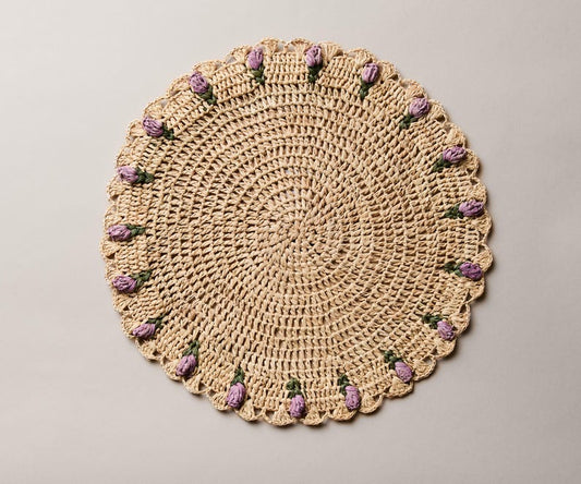 Tulip Floral Placemat – Hand-Crocheted Raffia – Spring Table Decor – Easter Table Setting – Handmade by Artisans in Madagascar - Tampa Home & Garden Store