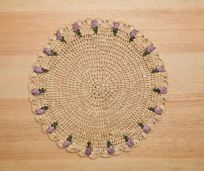 Tulip Floral Placemat – Hand-Crocheted Raffia – Spring Table Decor – Easter Table Setting – Handmade by Artisans in Madagascar - Tampa Home & Garden Store