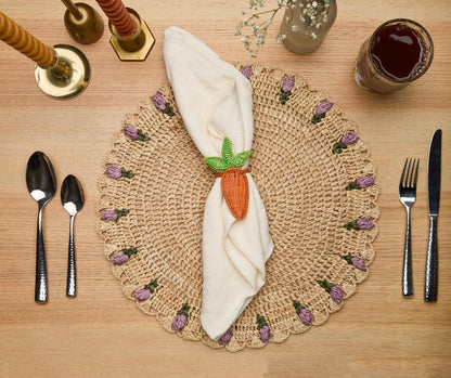 Tulip Floral Placemat – Hand-Crocheted Raffia – Spring Table Decor – Easter Table Setting – Handmade by Artisans in Madagascar - Tampa Home & Garden Store