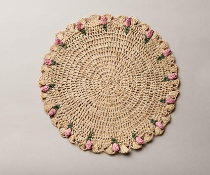 Tulip Floral Placemats – Hand-Crocheted Raffia Palm Floral Placemats – Spring Table Decor - Tampa Home & Garden Store