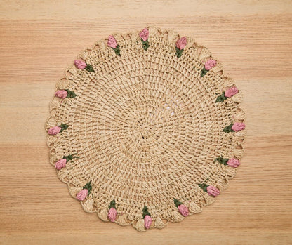 Tulip Floral Placemats – Hand-Crocheted Raffia Palm Floral Placemats – Spring Table Decor - Tampa Home & Garden Store
