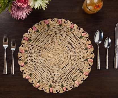 Tulip Floral Placemats – Hand-Crocheted Raffia Palm Floral Placemats – Spring Table Decor - Tampa Home & Garden Store