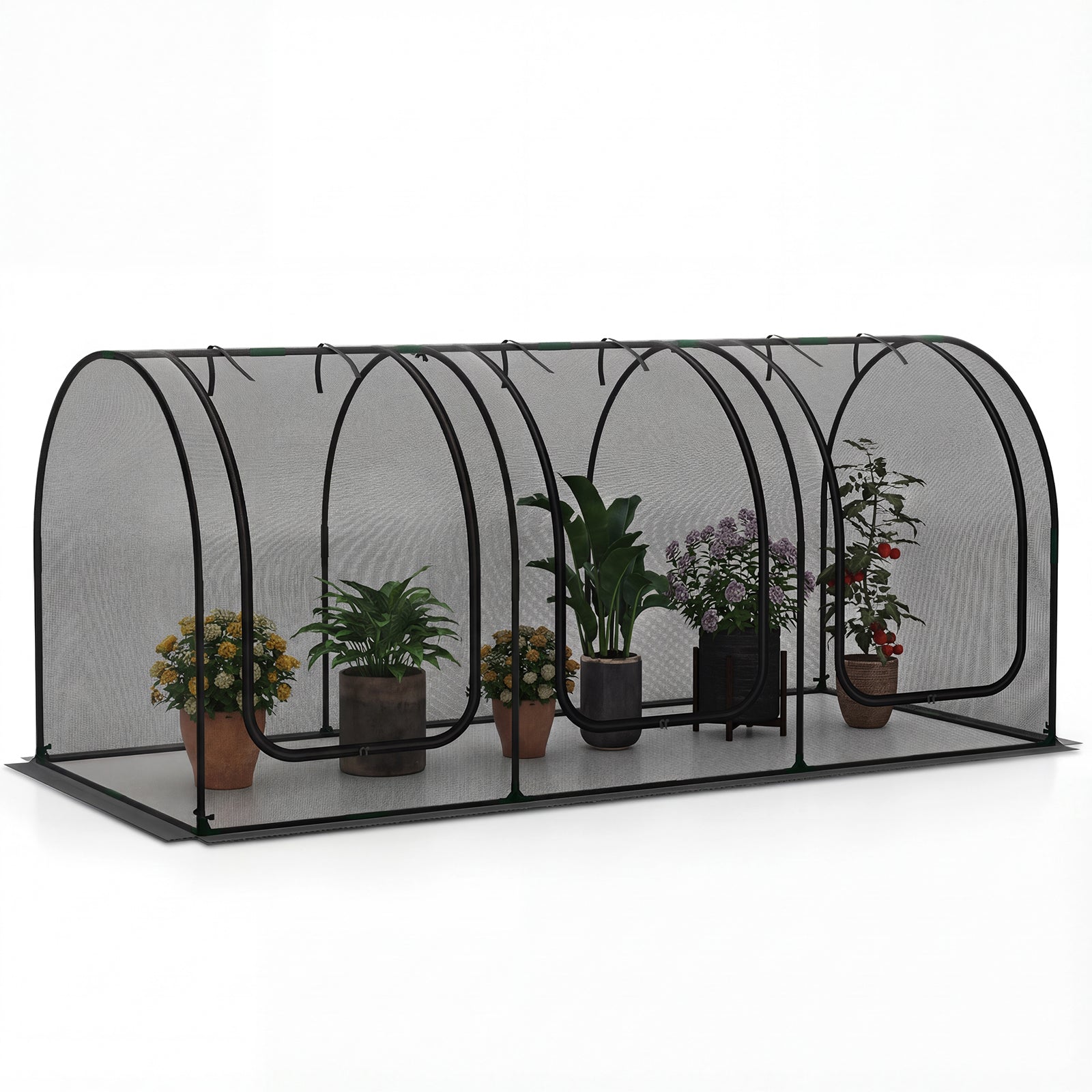 GemGear tunnel crop cage plant protection tent with 3 roll-up doors, black frame on Tampa Home & Garden Store