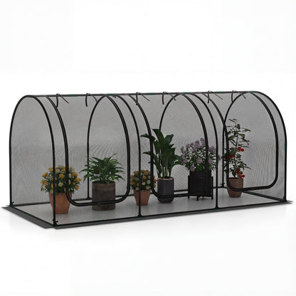 GemGear tunnel crop cage plant protection tent with 3 roll-up doors, black frame on Tampa Home & Garden Store