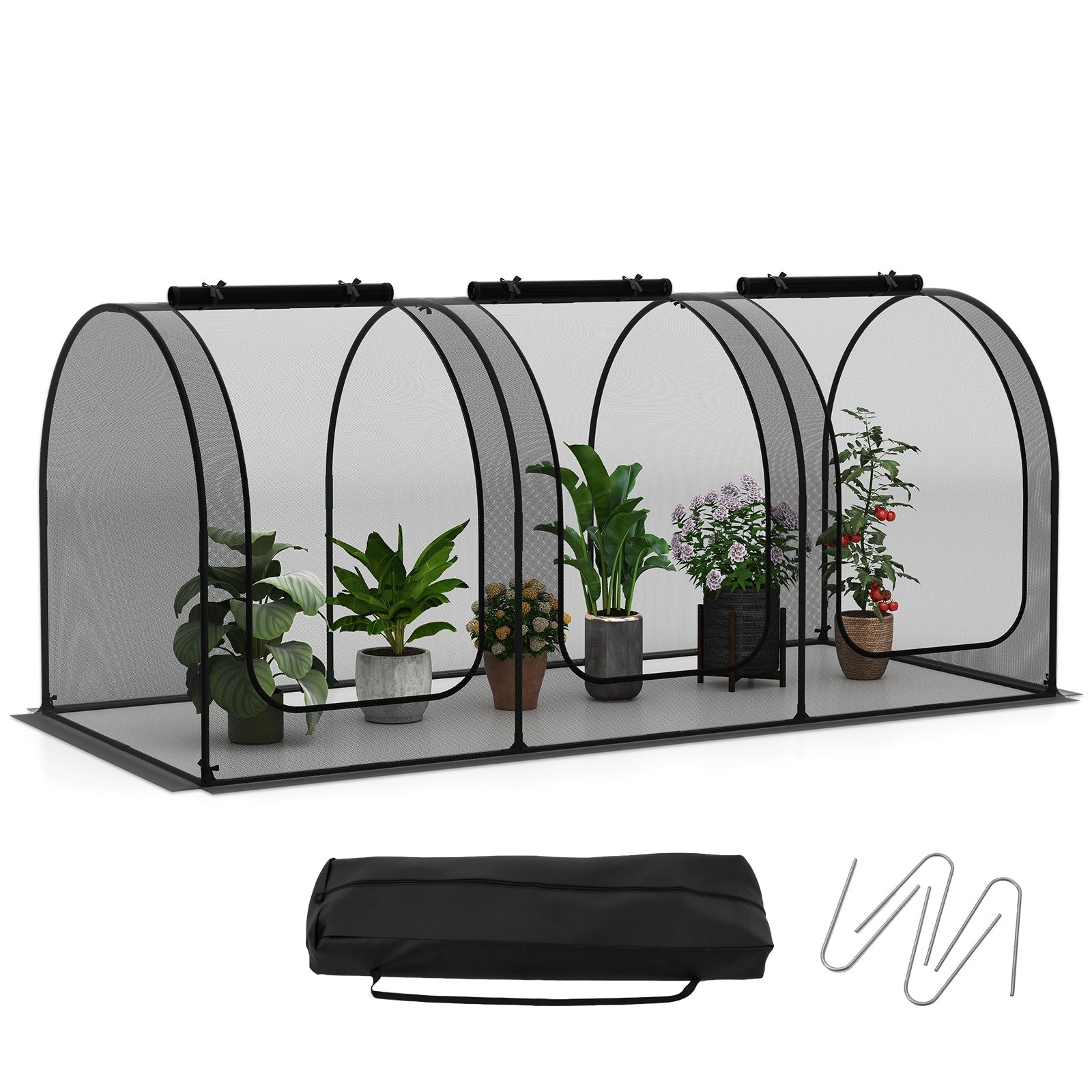 GemGear tunnel crop cage large portable plant protection tent with 3 roll-up doors on Tampa Home & Garden Store