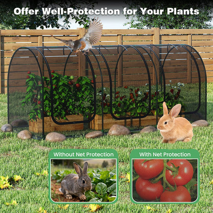 Tunnel Crop Cage Large Portable Plant Protection Tent with 3 Roll-up Zippered Doors