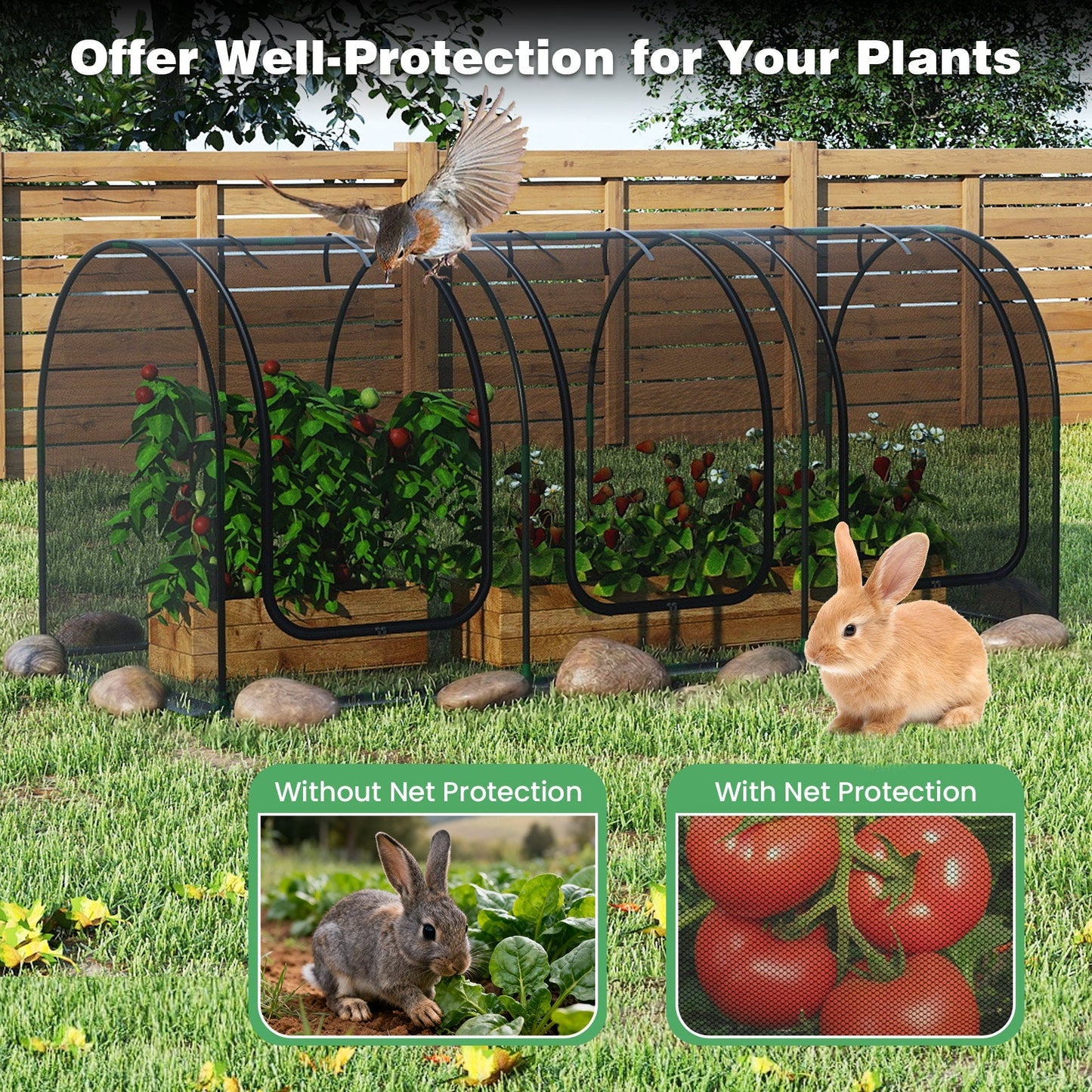 GemGear tunnel crop cage large portable plant protection tent with 3 roll-up zipper doors on Tampa Home & Garden Store
