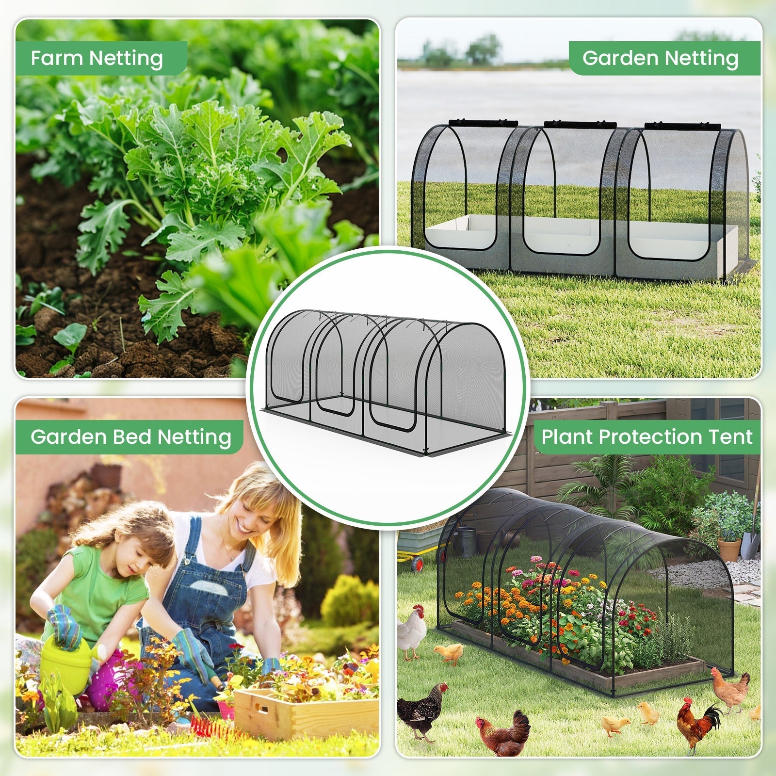 GemGear tunnel crop cage large portable plant protection tent with 3 roll-up zippered doors on Tampa Home & Garden Store