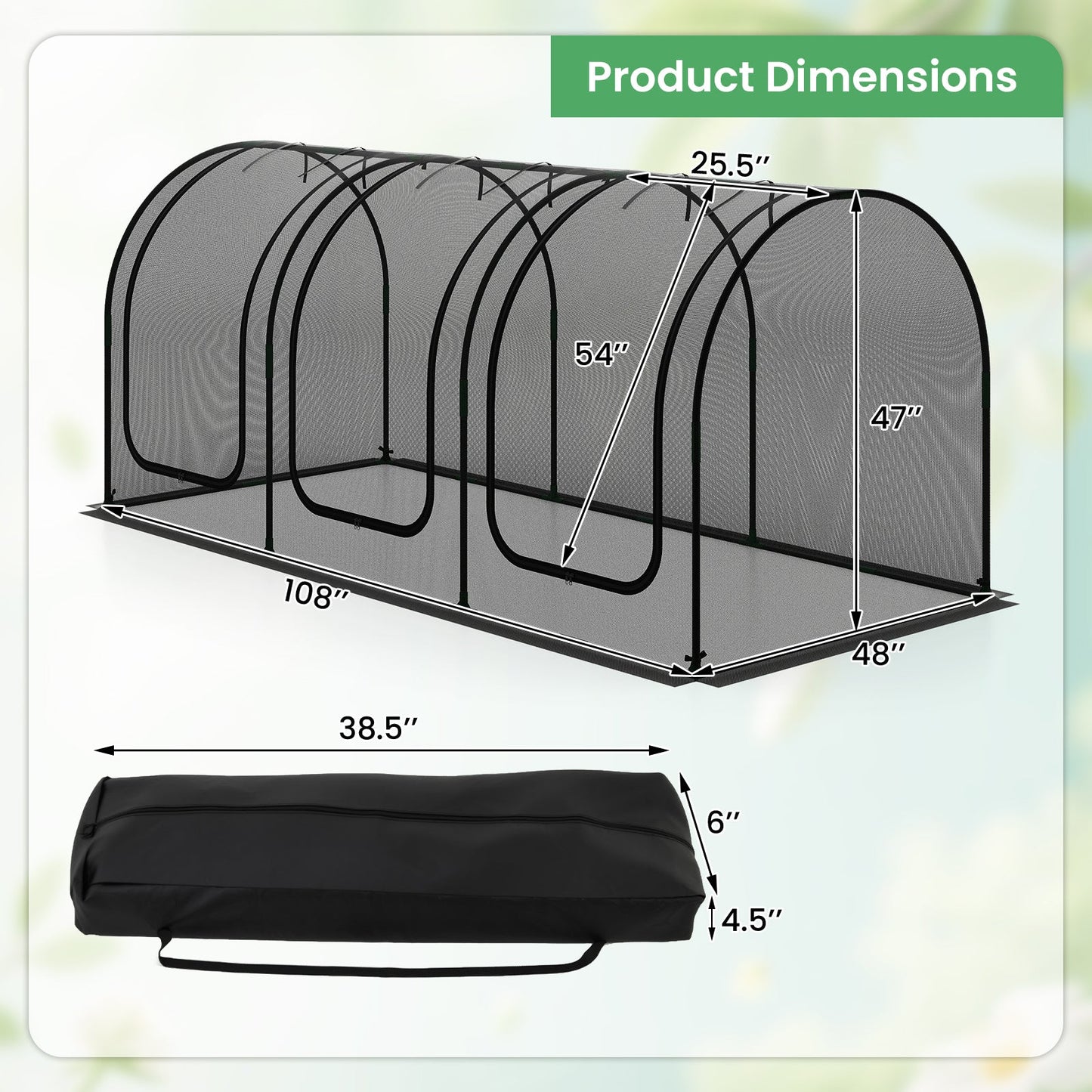 GemGear Tunnel Crop Cage Large Plant Protection Tent with 3 roll-up doors 108 in long on Tampa Home & Garden Store