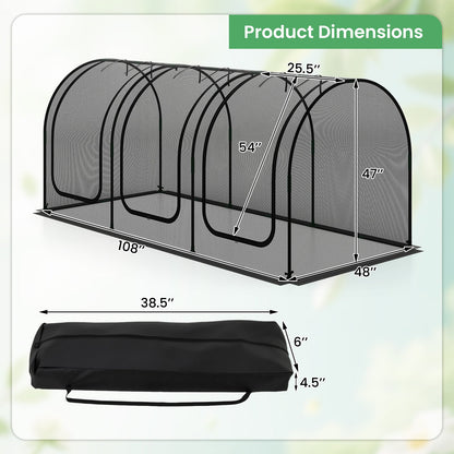 GemGear Tunnel Crop Cage Large Plant Protection Tent with 3 roll-up doors 108 in long on Tampa Home & Garden Store