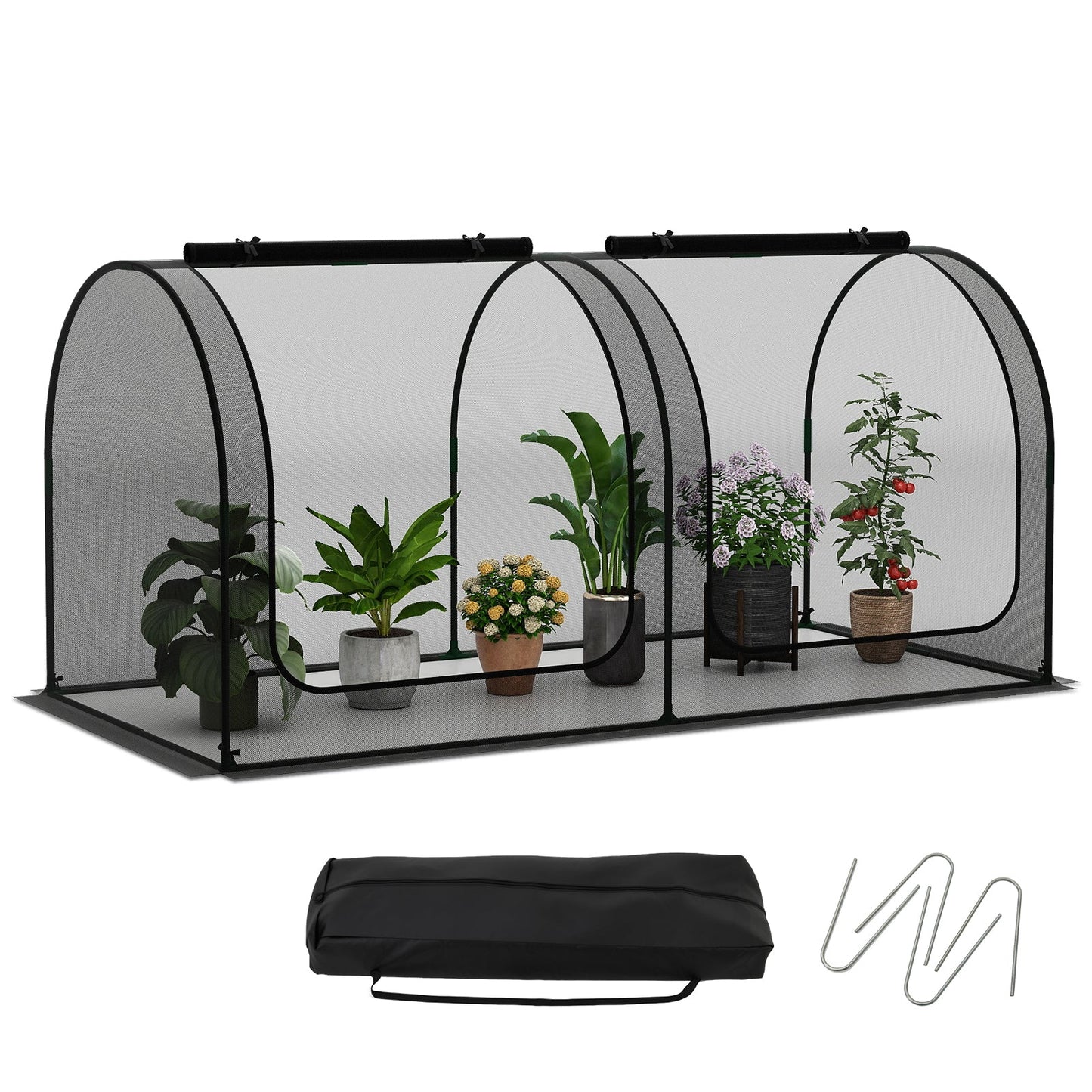 Tunnel Crop Cage Large Portable Plant Protection Tent with 2 Roll-up Zippered Doors