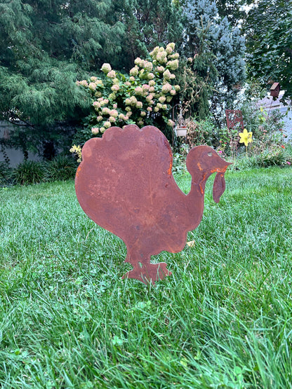 Turkey Decoration with two rusted metal turkeys for outdoor Thanksgiving decor in sizes on Tampa Home & Garden Store