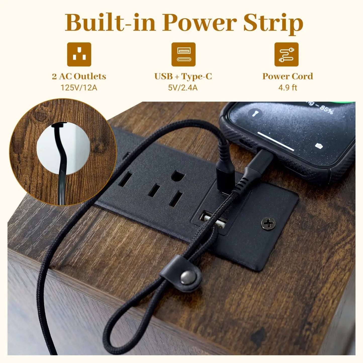 Turntable Record Player Stand with Power Outlets